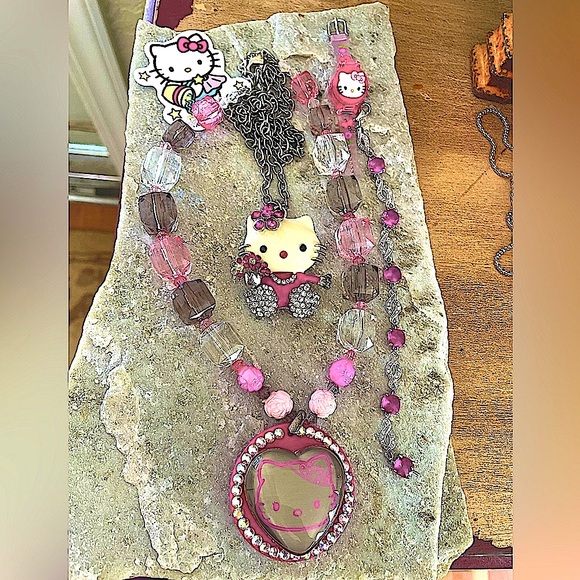 Hello Kitty Bundle Lot Vintage Jewelry Necklaces, Mini Watch, Sterling Bracelet - Picture 2 of 8